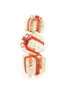 COMPOSIZIONE 3 REGALI ORO IN METALLO CON 360 LUCI