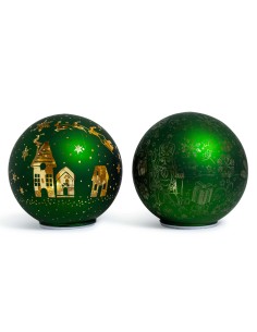 PALLA DI NATALE VERDE IN VETRO ROTANTE CON LUCI BATTERIA