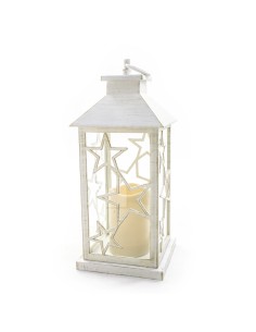 LANTERNA BIANCA CON CANDELA LED E DECO A BATTERIA