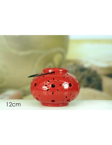 LANTERNA TONDA FIORATA ROSSA