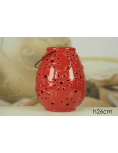 LANTERNA TONDA FIORATA ROSSA