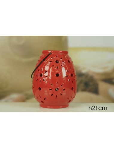LANTERNA TONDA FIORATA ROSSA