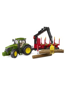 BRUDER Trattore John Deere 7R con rimorchio forestale e 4...