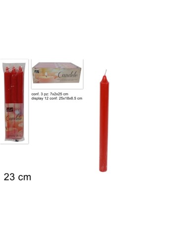 TRE CANDELE ROSSE LISCIE H23 CM